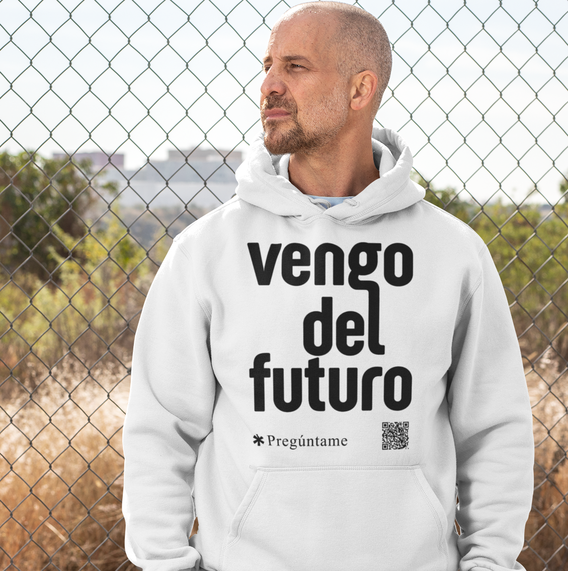 VENGO DEL FUTURO + QR Sudadera con capucha unisex