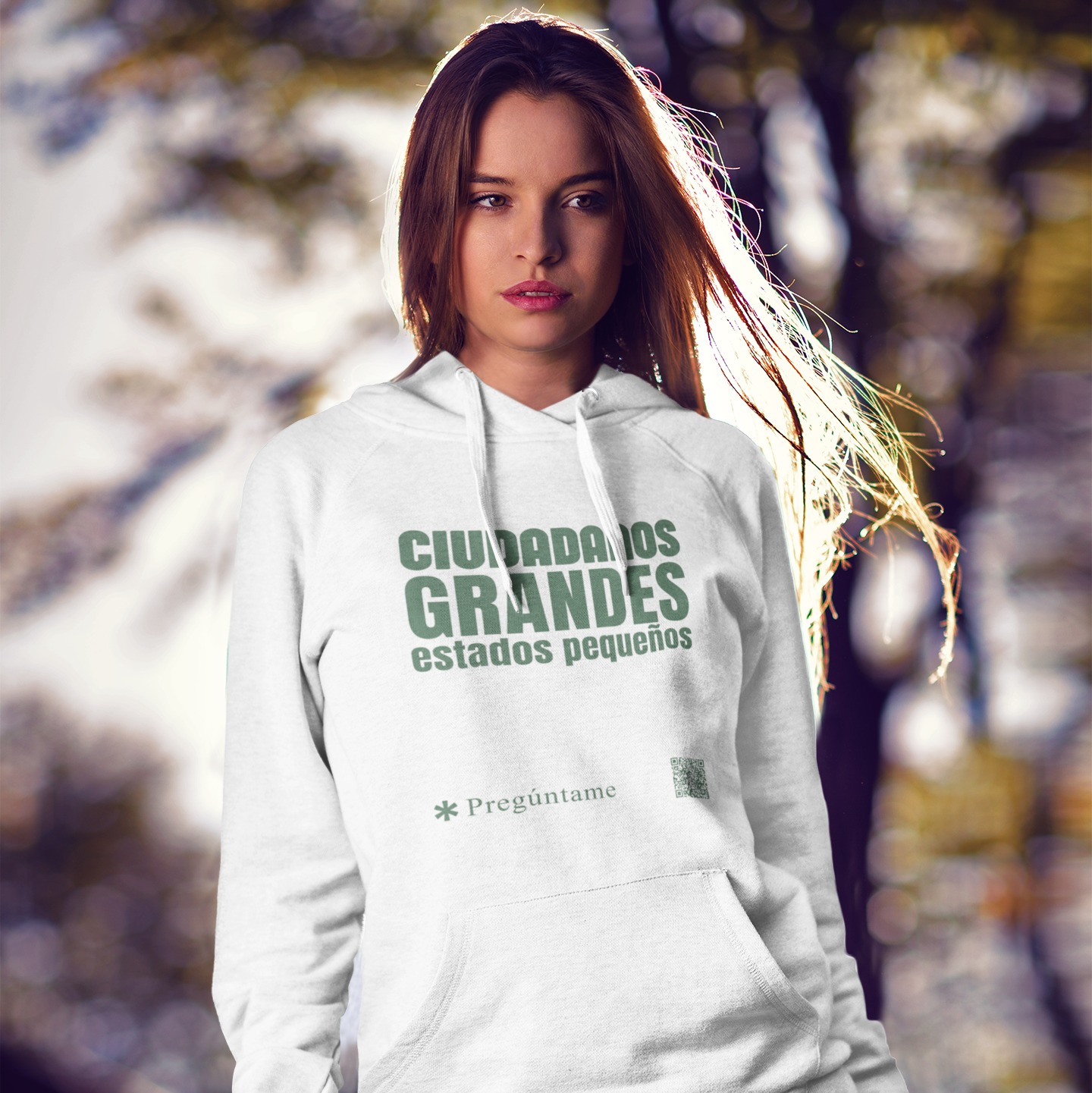 CIUDADANOS GRANDES Estados pequeños + QR Sudadera con capucha unisex