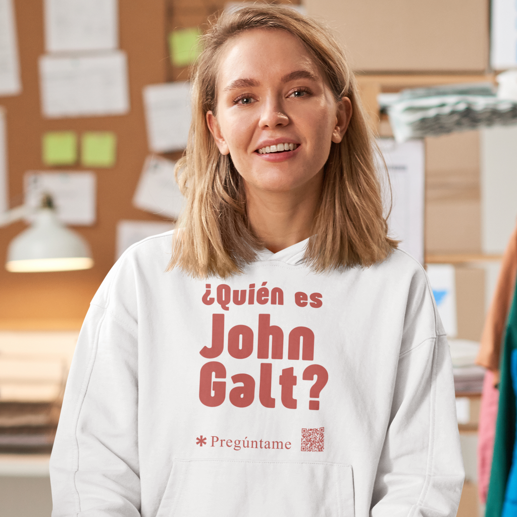 Quién es John Galt?+ QR Sudadera con capucha unisex