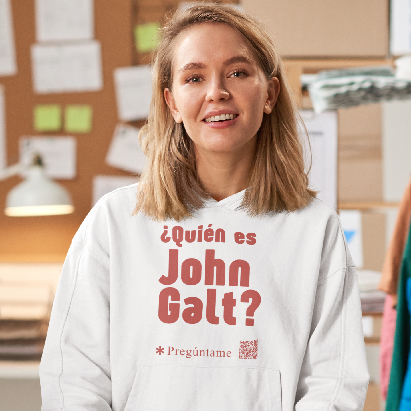 Quién es John Galt?+ QR Sudadera con capucha unisex